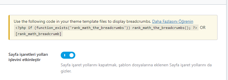 Rank Math Breadcrumbs aktifleştirme