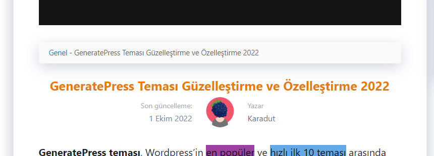 GeneratePress Breadcrumbs Yapısı